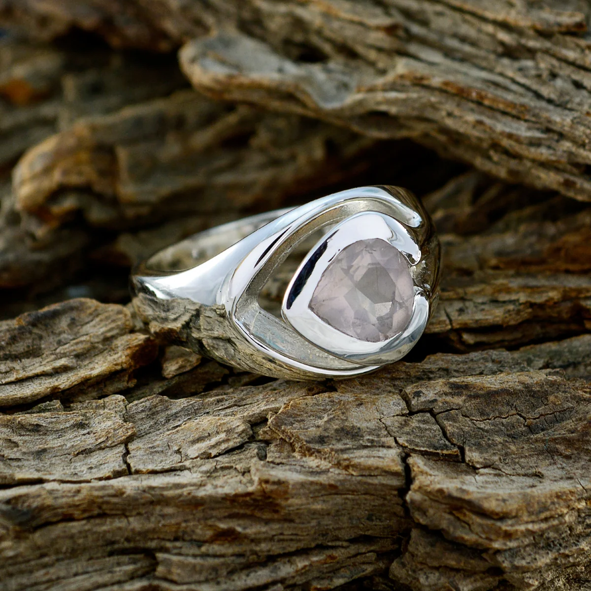 Rose Quartz Solitaire German Sterling Silver Pink Gems Eye-catching Fairytale Ring Jewelry - Image 4