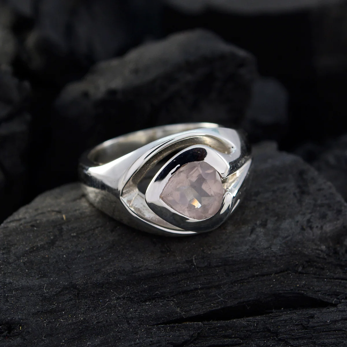 Rose Quartz Solitaire German Sterling Silver Pink Gems Eye-catching Fairytale Ring Jewelry - Image 5