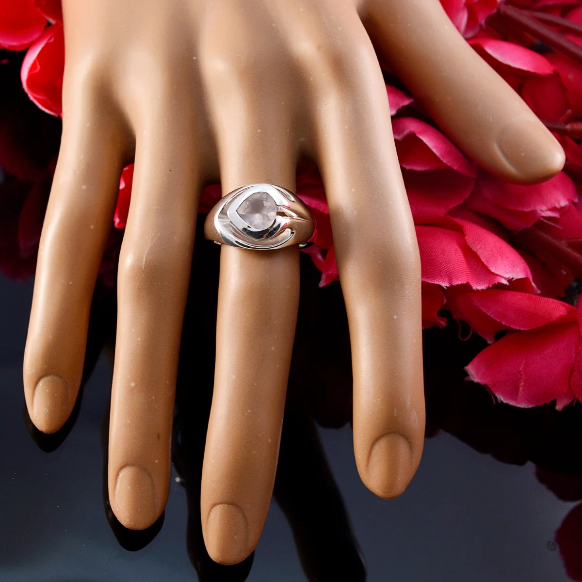 Rose Quartz Solitaire German Sterling Silver Pink Gems Eye-catching Fairytale Ring Jewelry - Image 6