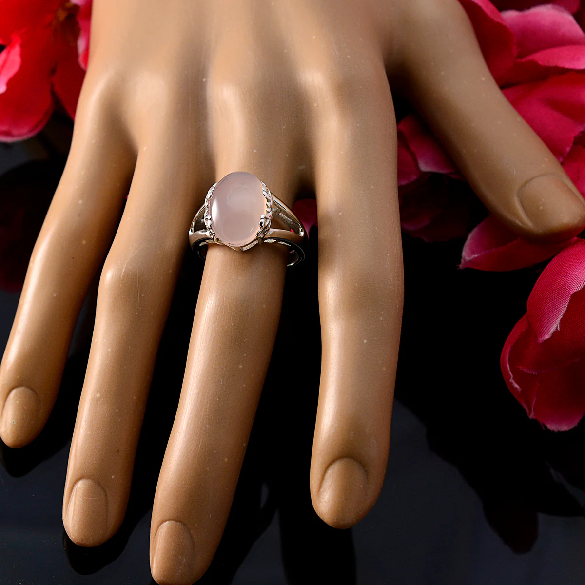 Rose Quartz Solitaire Indian 92.5 Silver Pink Gemstone Minimal Trendy Ring Jewelry - Image 5