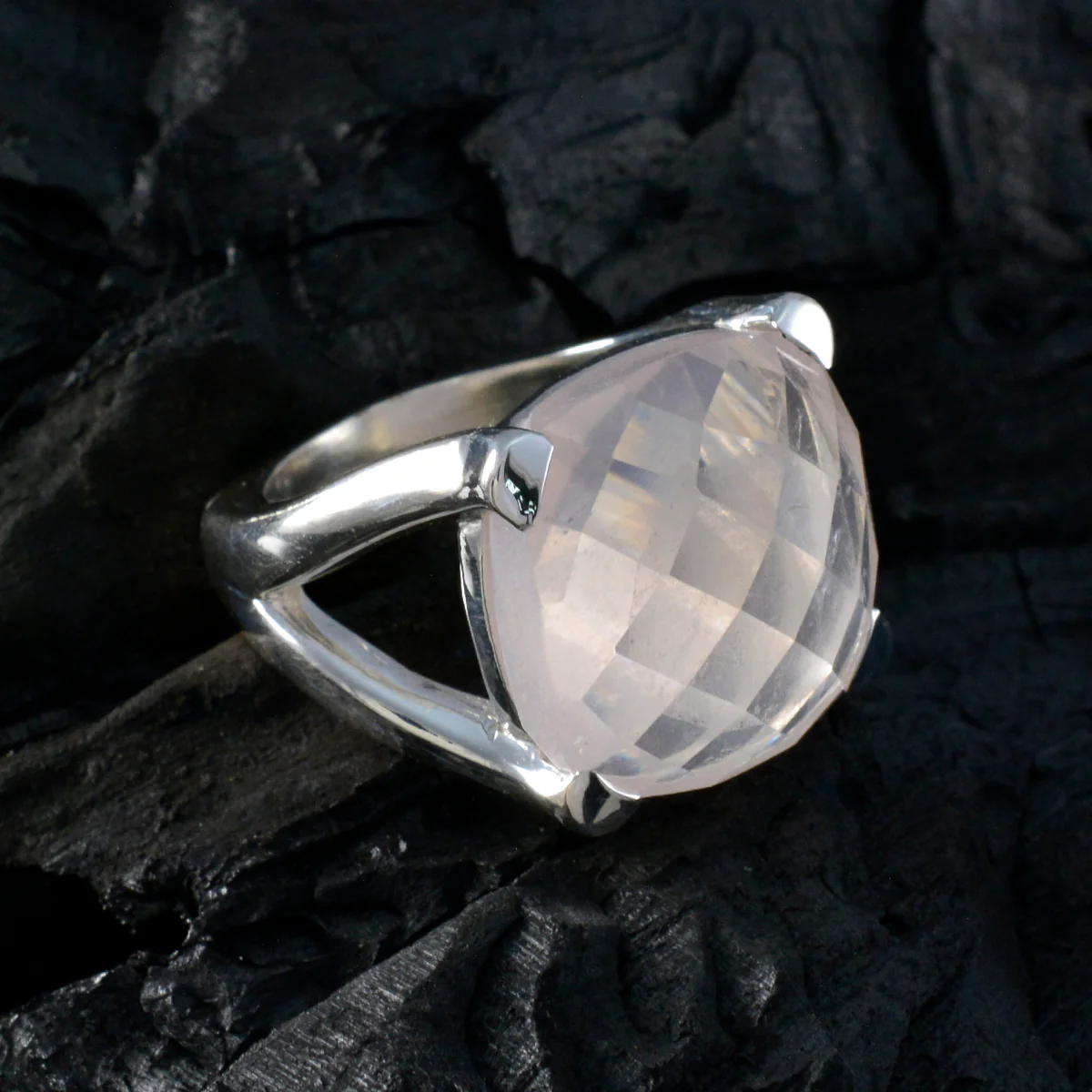 Rose Quartz Solitaire Italian Silver Pink Gemstone Chunky Retro Ring Jewelry - Image 4