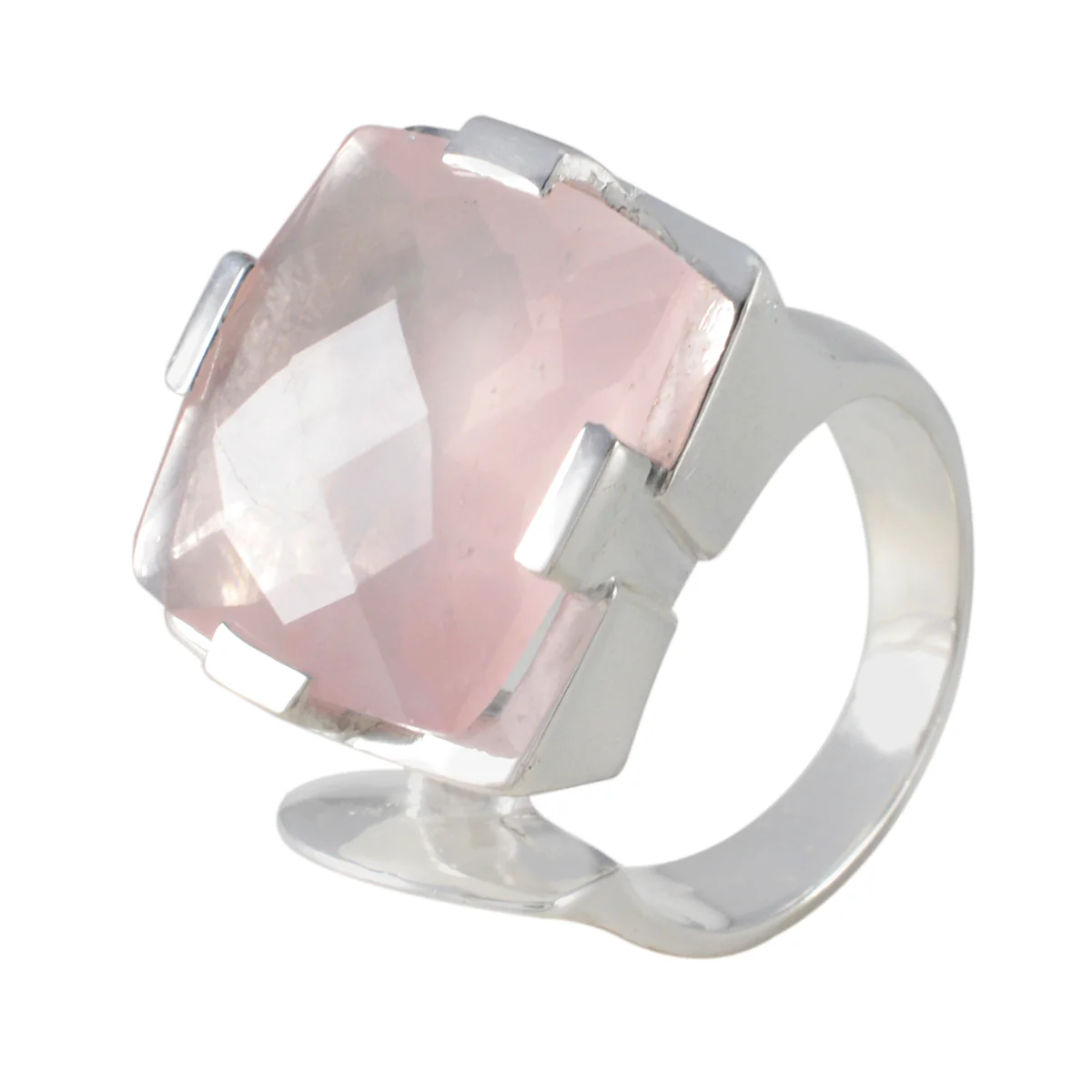 Rose Quartz Solitaire Italian Sterling Silver Pink Gemstone Chunky Armor Ring Jewelry - Image 2