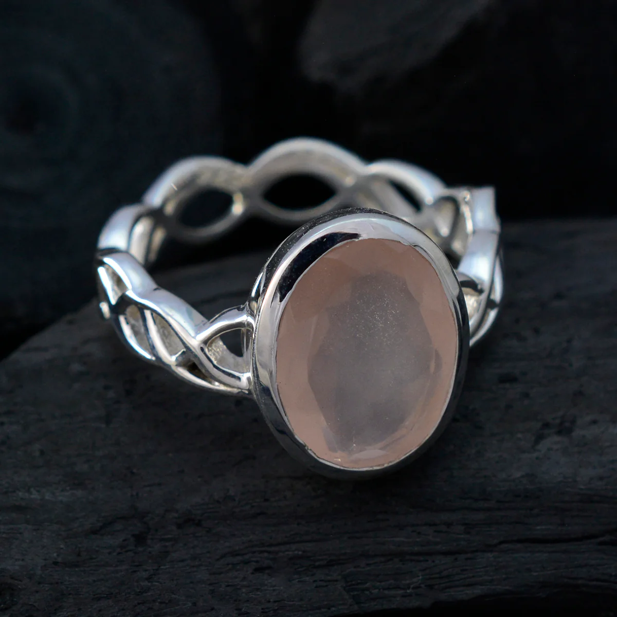 Rose Quartz Solitaire Middle Eastern 925 Sterling Silver Pink Gems Minimal Rope-Wire Ring Jewellery - Image 4