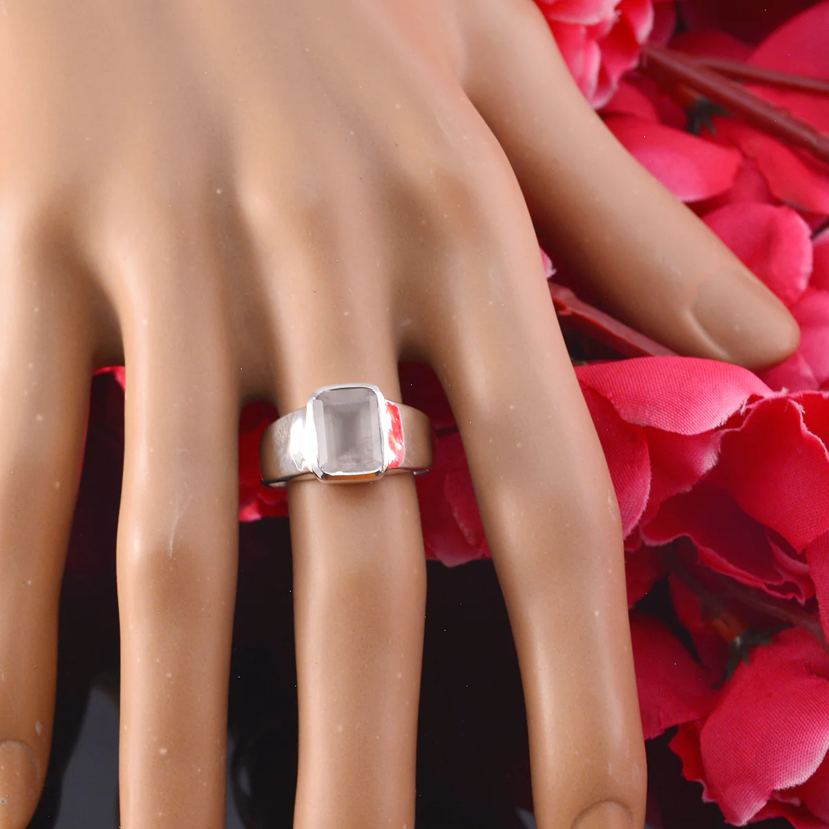 Rose Quartz Solitaire Moroccan 925 Silver Pink Gemstones Mid-weight Signet Ring Jewellery - Image 5