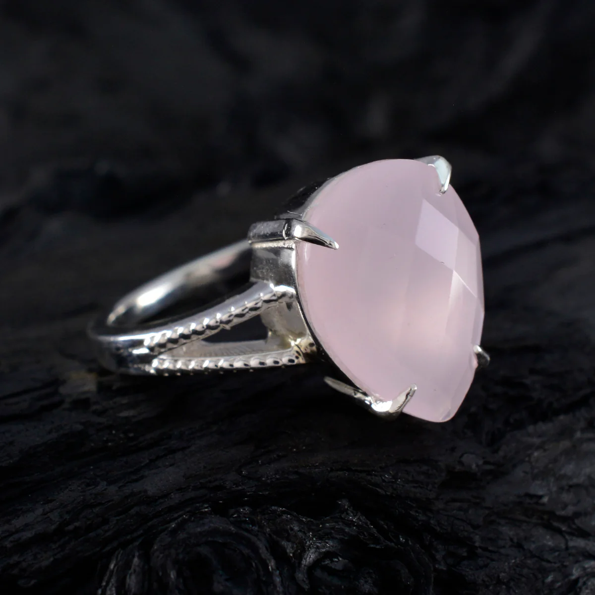Rose Quartz Solitaire Russian Sterling Silver Pink Gems Eye-catching Engagement Ring Jewelry - Image 4