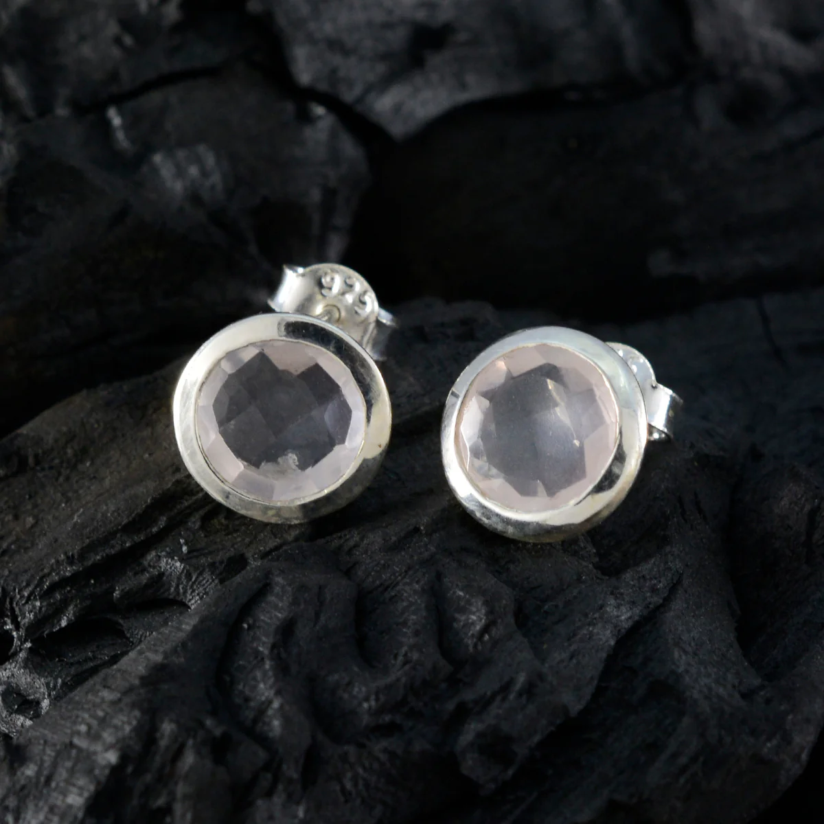 Rose Quartz Spanish Agustina Solitaire Stud Pink 925 Silver Earring - Image 4