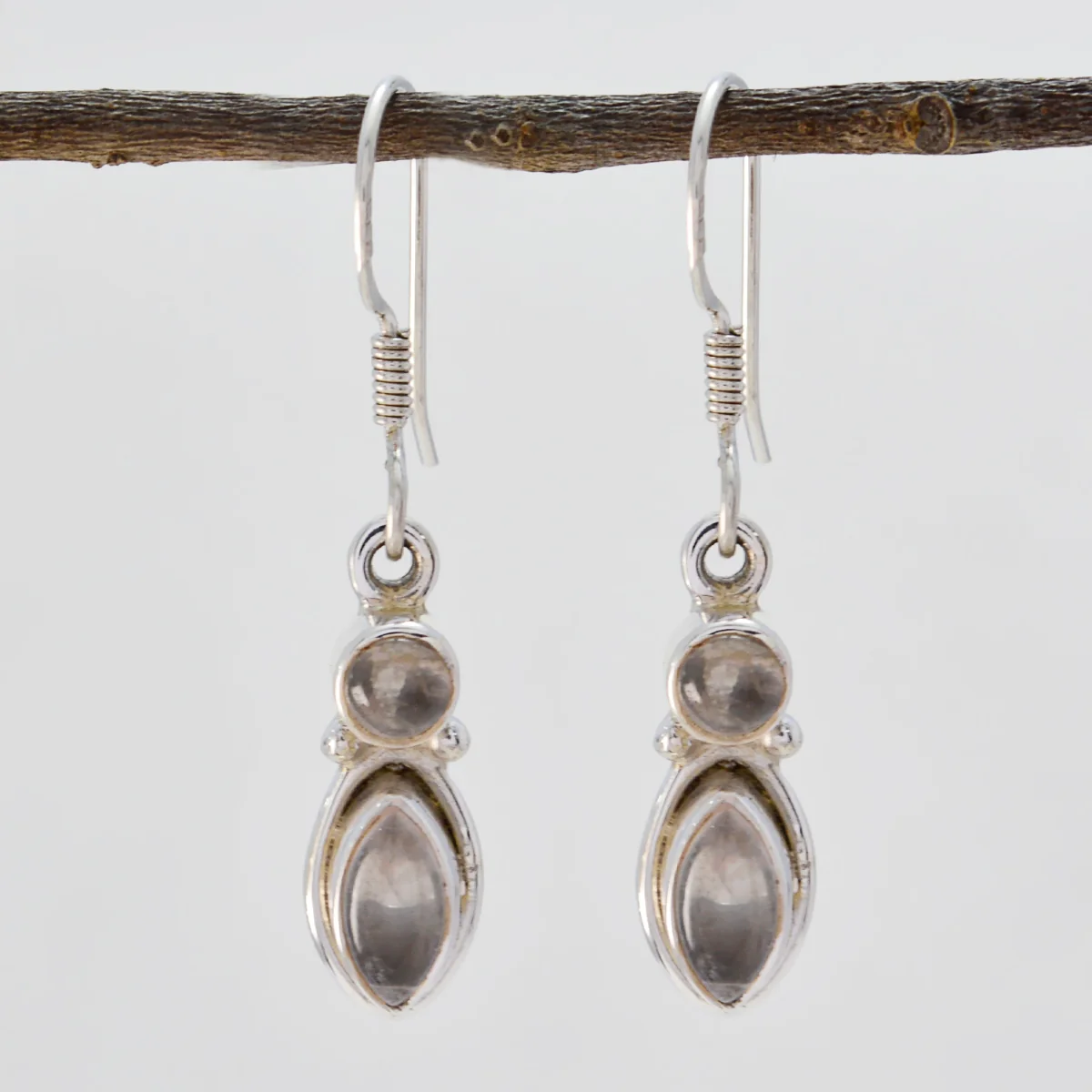 Rose Quartz Spanish Ida multiple Dangle Pink Silver Earring - Image 2