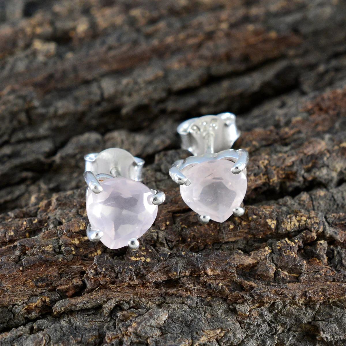 Rose Quartz Spanish Isabella Solitaire Stud Pink Silver Earring - Image 3
