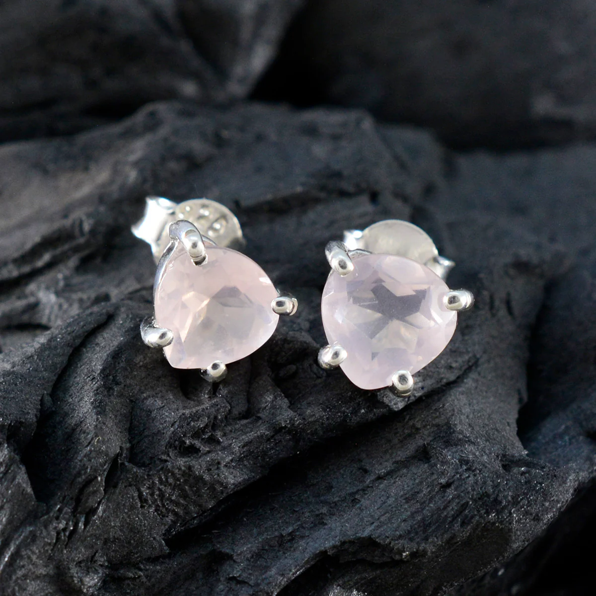Rose Quartz Spanish Isabella Solitaire Stud Pink Silver Earring - Image 4