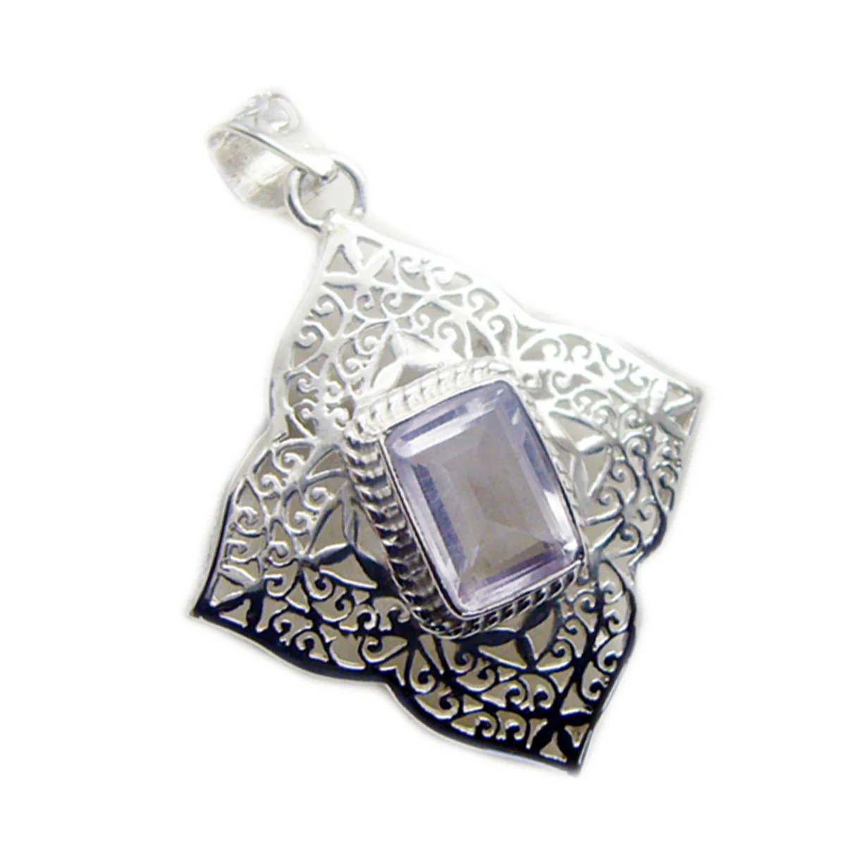 Rose Quartz Statement Italian 92.5 Silver Solitaire Yasmine Vintage Pink Pendant Jewellery