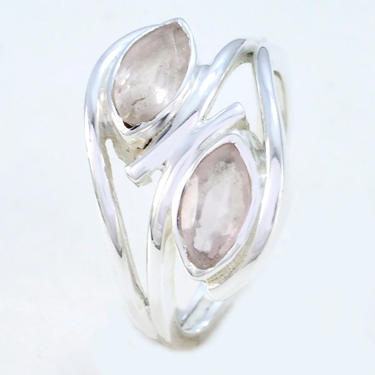 Rose Quartz Toi et Moi Indian Silver Pink Gemstone Slim Trendy Ring Jewellery - Image 2