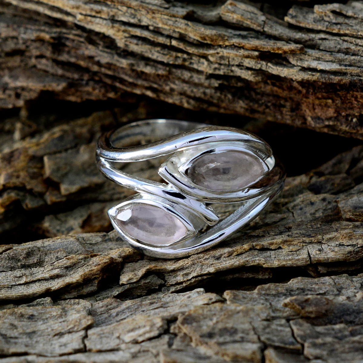Rose Quartz Toi et Moi Indian Silver Pink Gemstone Slim Trendy Ring Jewellery - Image 3