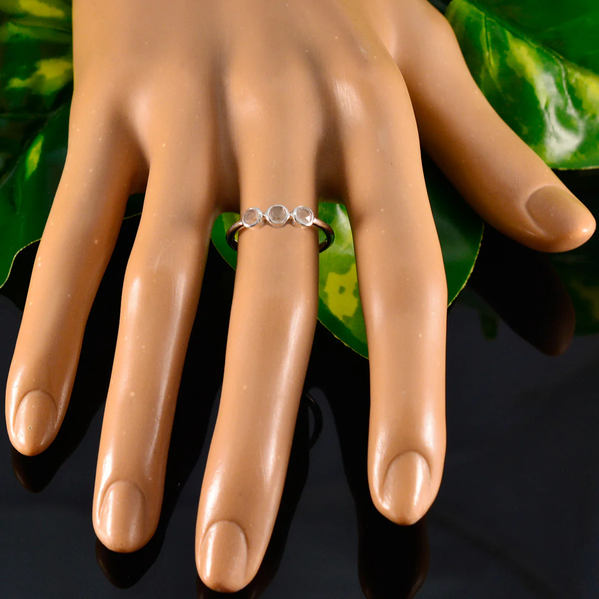 Rose Quartz Trilogy Turkish 925 Silver Pink Gems Elegant Modern Ring Jewelry - Image 5