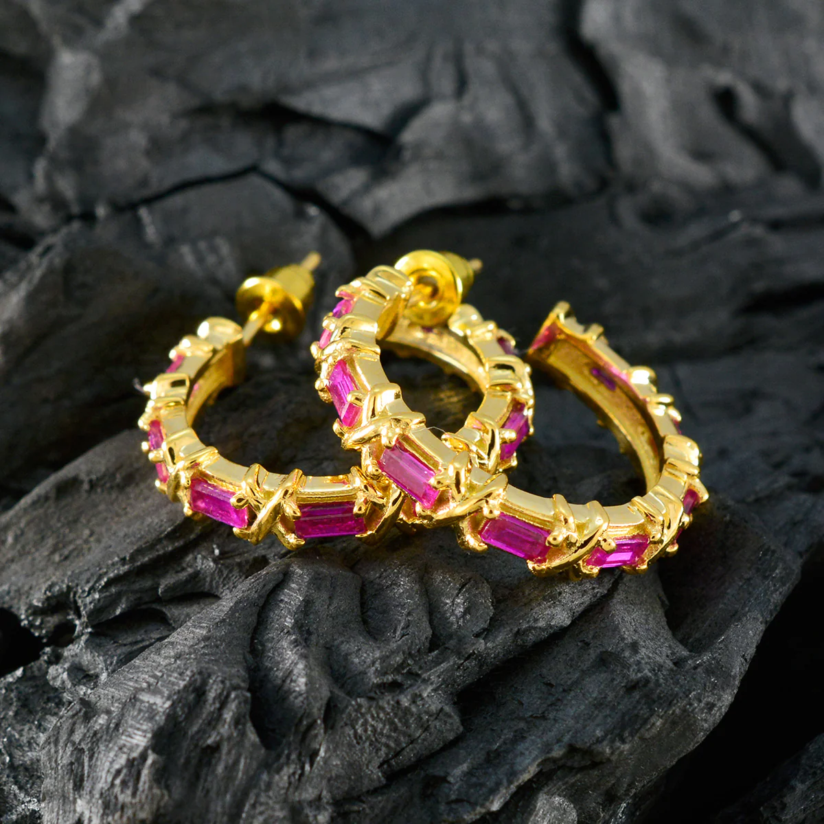 Ruby CZ African Amelia multiple Stud Red 925 Silver Earring - Image 2