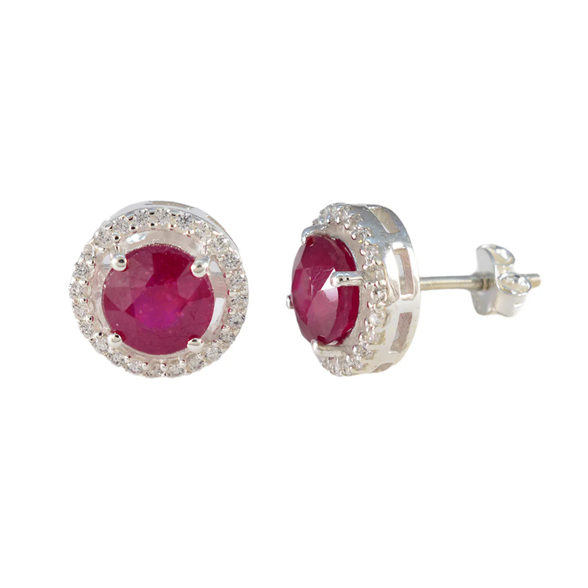 Ruby CZ American Amanda multiple Stud Red Sterling Silver Earring - Image 2