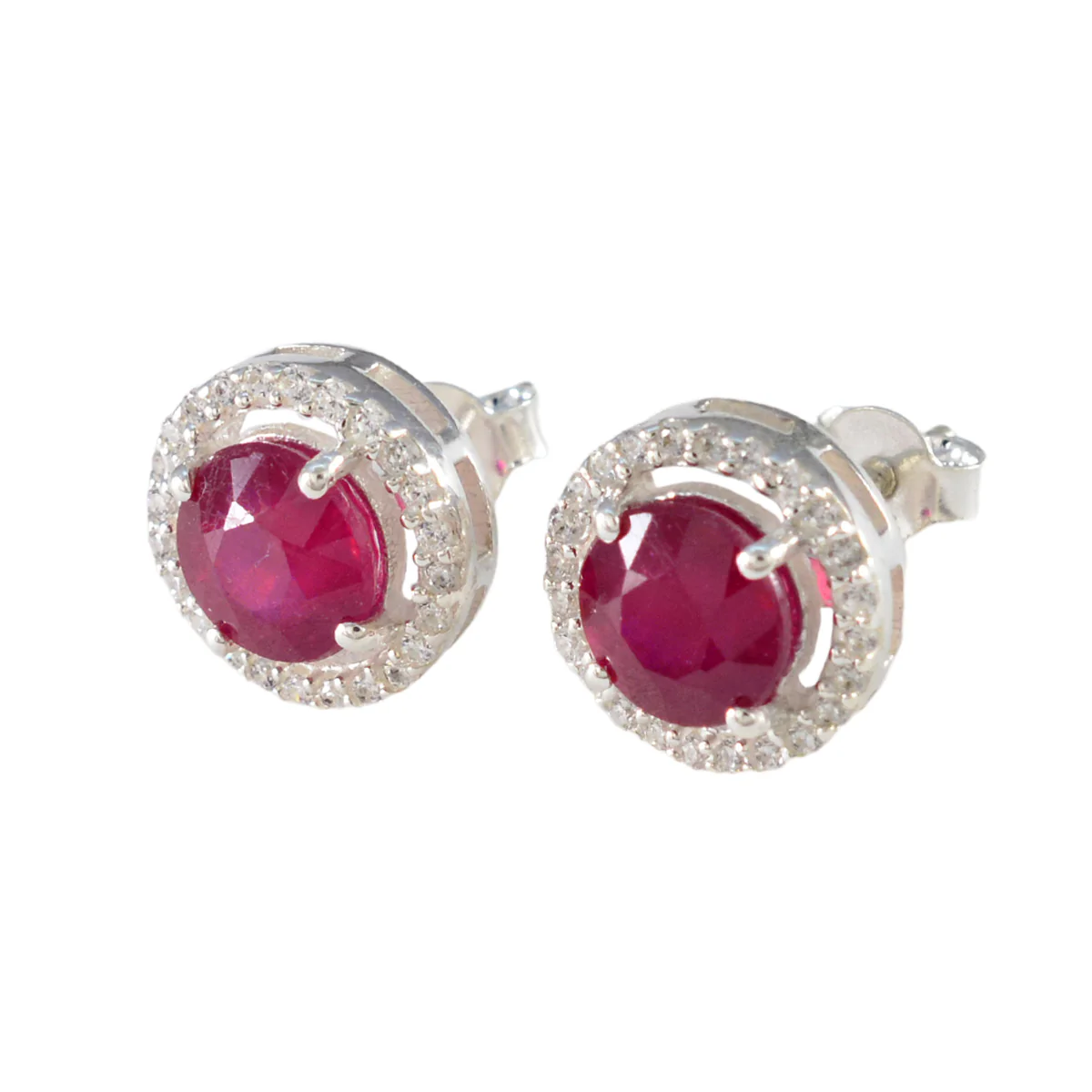 Ruby CZ American Amanda multiple Stud Red Sterling Silver Earring - Image 3