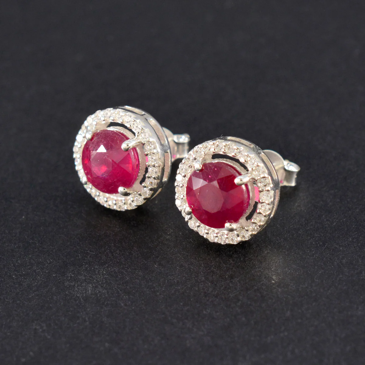 Ruby CZ American Amanda multiple Stud Red Sterling Silver Earring - Image 4