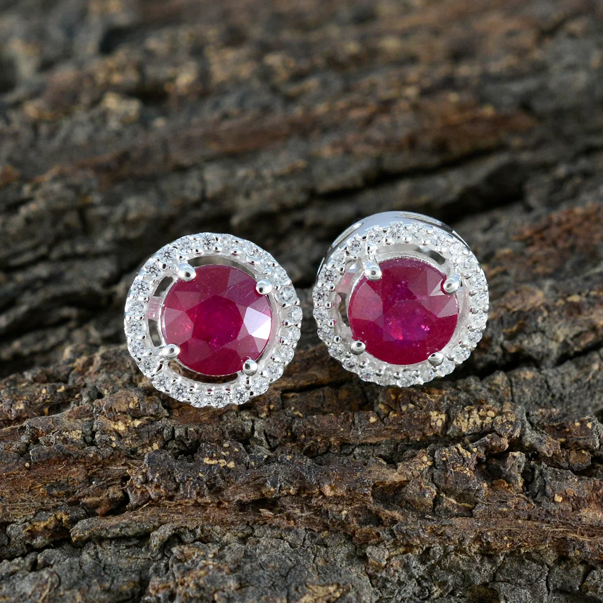 Ruby CZ American Amanda multiple Stud Red Sterling Silver Earring - Image 5