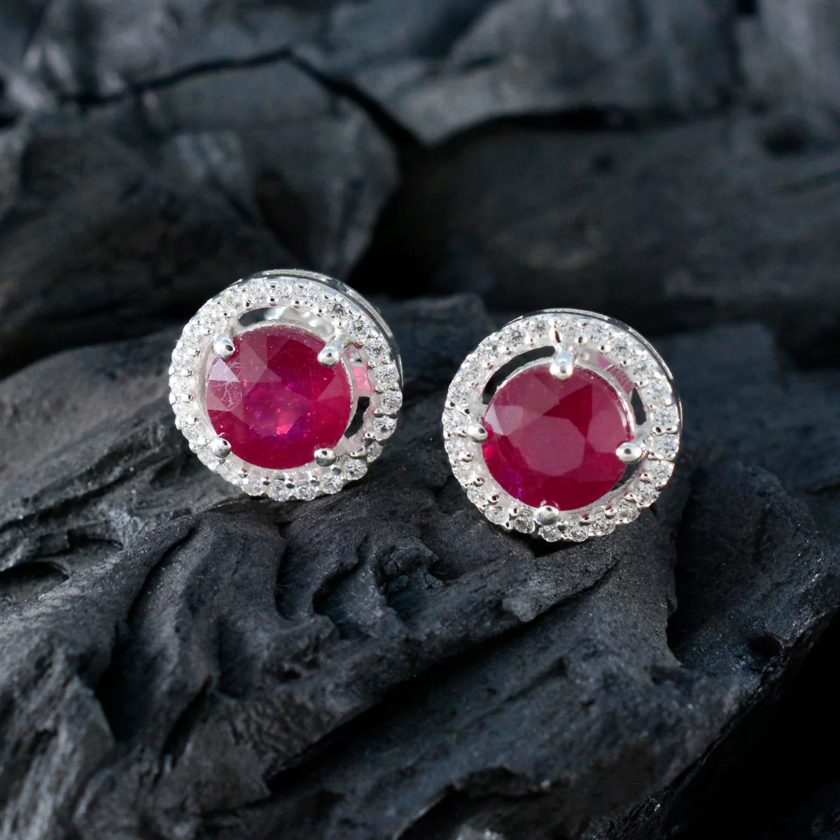Ruby CZ American Amanda multiple Stud Red Sterling Silver Earring - Image 6
