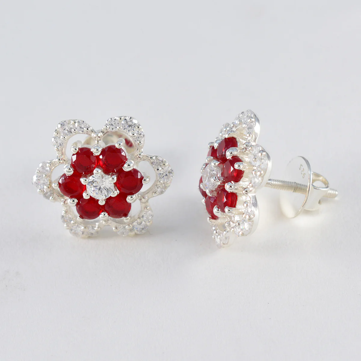 Ruby CZ American Fernanda multiple Stud Red 925 Silver Earring - Image 2