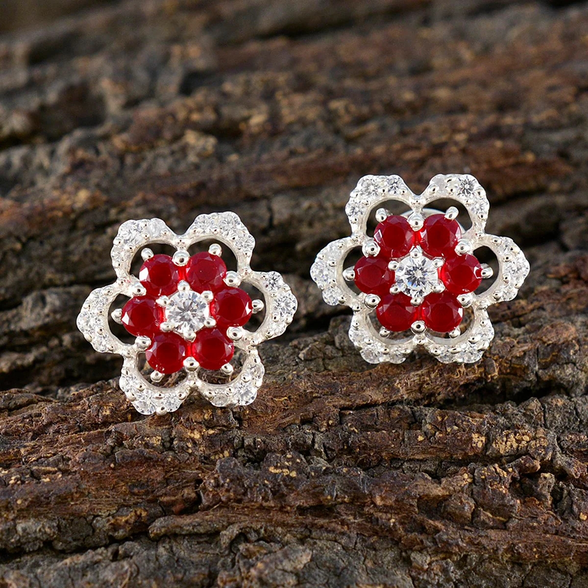 Ruby CZ American Fernanda multiple Stud Red 925 Silver Earring - Image 4