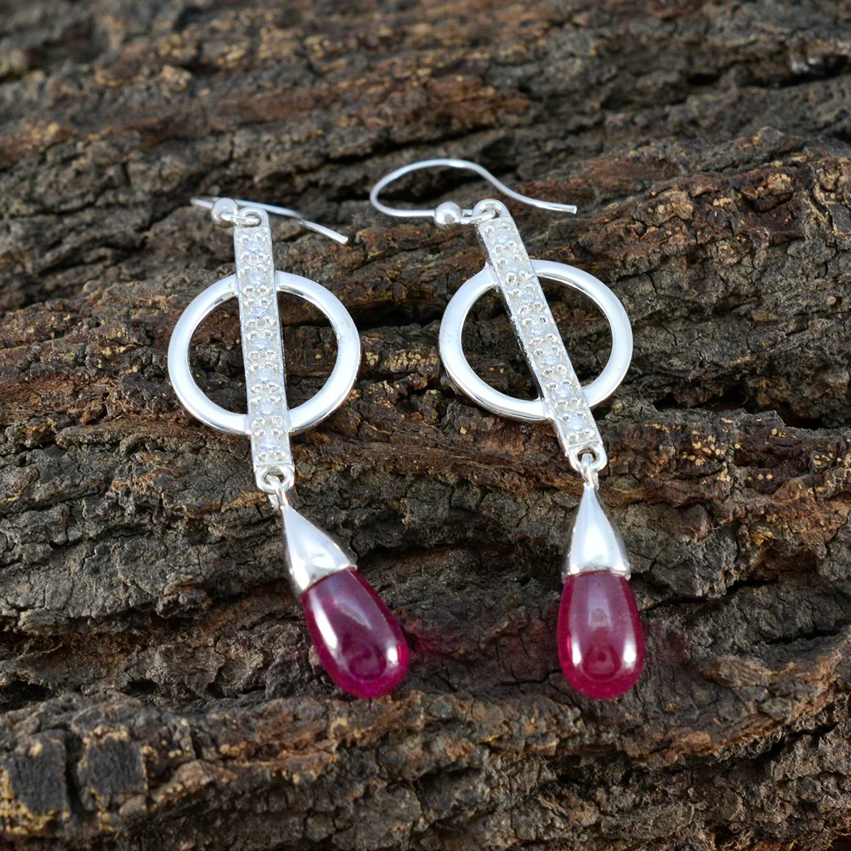 Ruby CZ American Mei multiple Dangle Red Silver Earring - Image 4