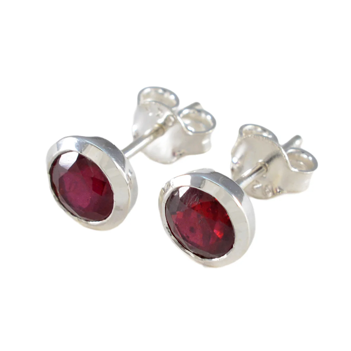 Ruby CZ American Micaela Solitaire Stud Red 92.5 Silver Earring - Image 3