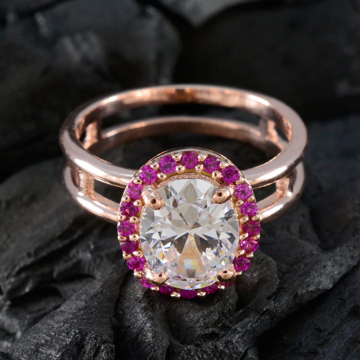 Ruby CZ Halo American 925 Sterling Silver Red Gems Slim valentine Ring Jewellery - Image 4