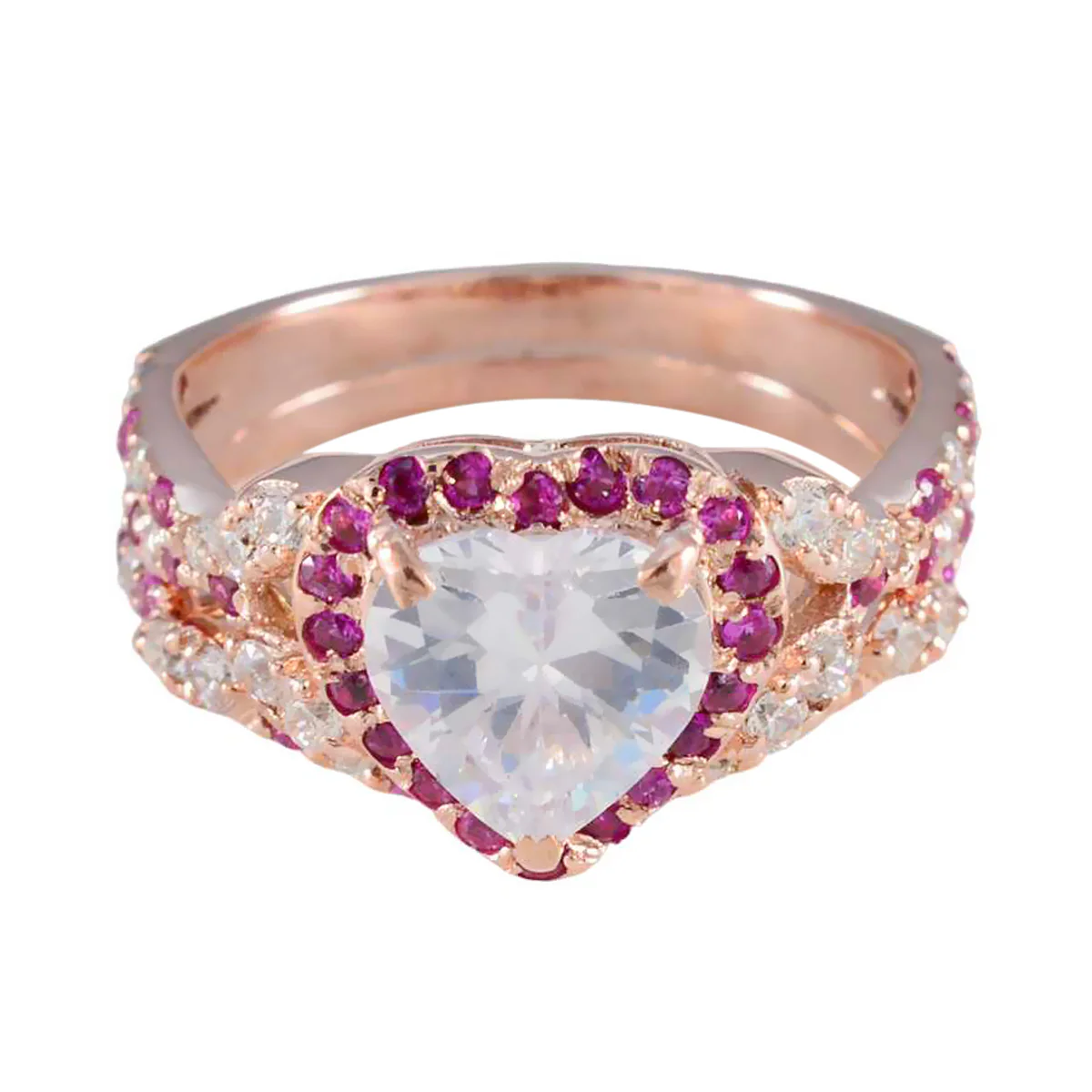 Ruby CZ Halo American Silver Red Gems Whisper-thin Heart Ring Jewellery