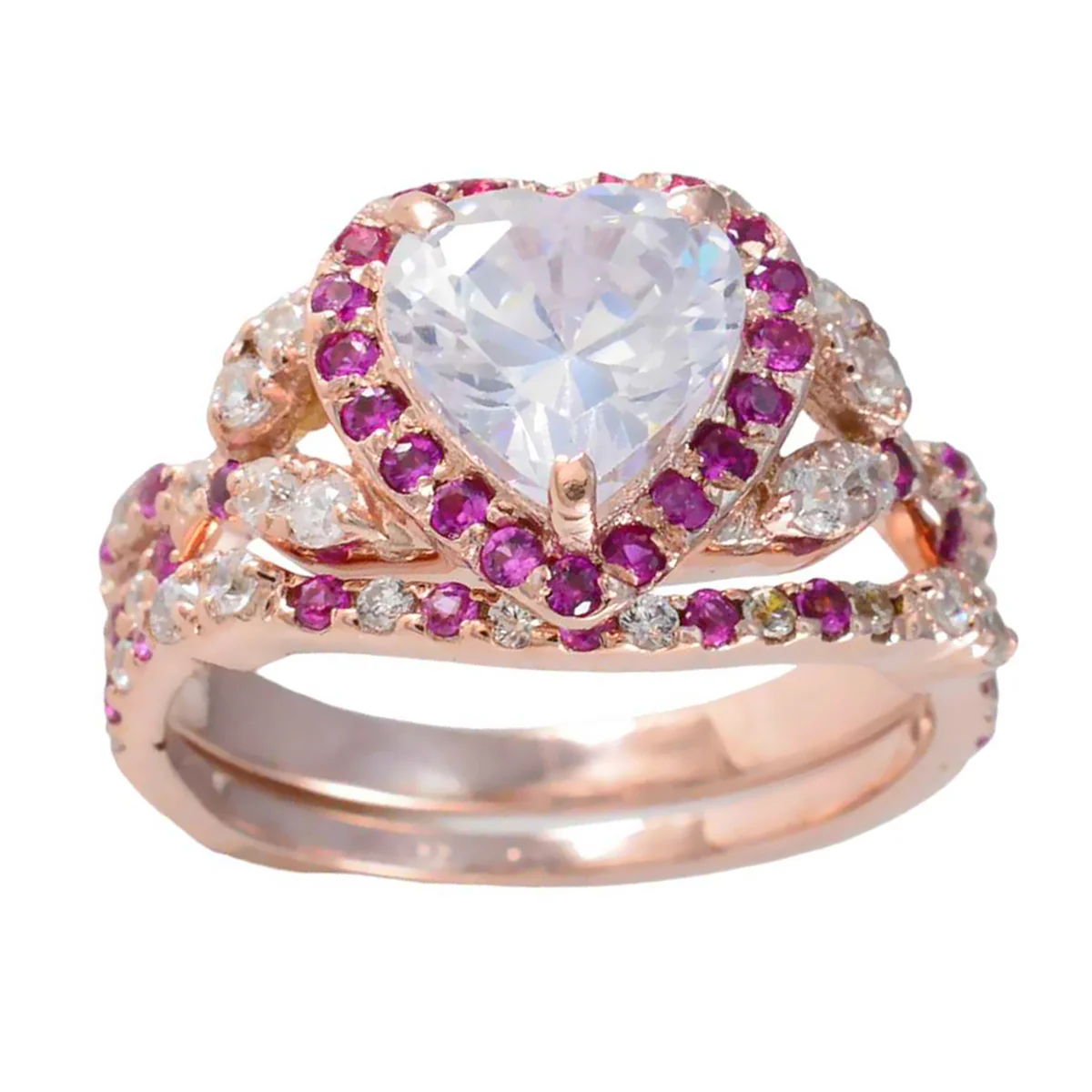 Ruby CZ Halo American Silver Red Gems Whisper-thin Heart Ring Jewellery - Image 3