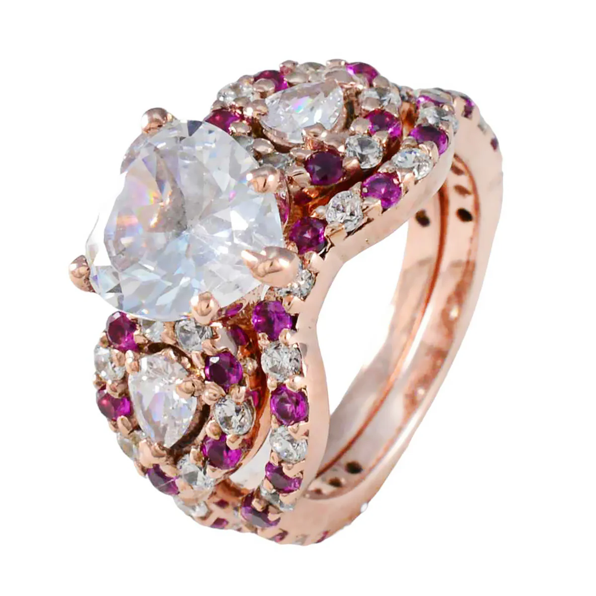 Ruby CZ Halo American Silver Red Gemstones Slim Heart Ring Jewellery - Image 2