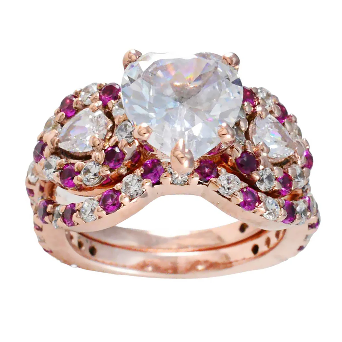 Ruby CZ Halo American Silver Red Gemstones Slim Heart Ring Jewellery - Image 3