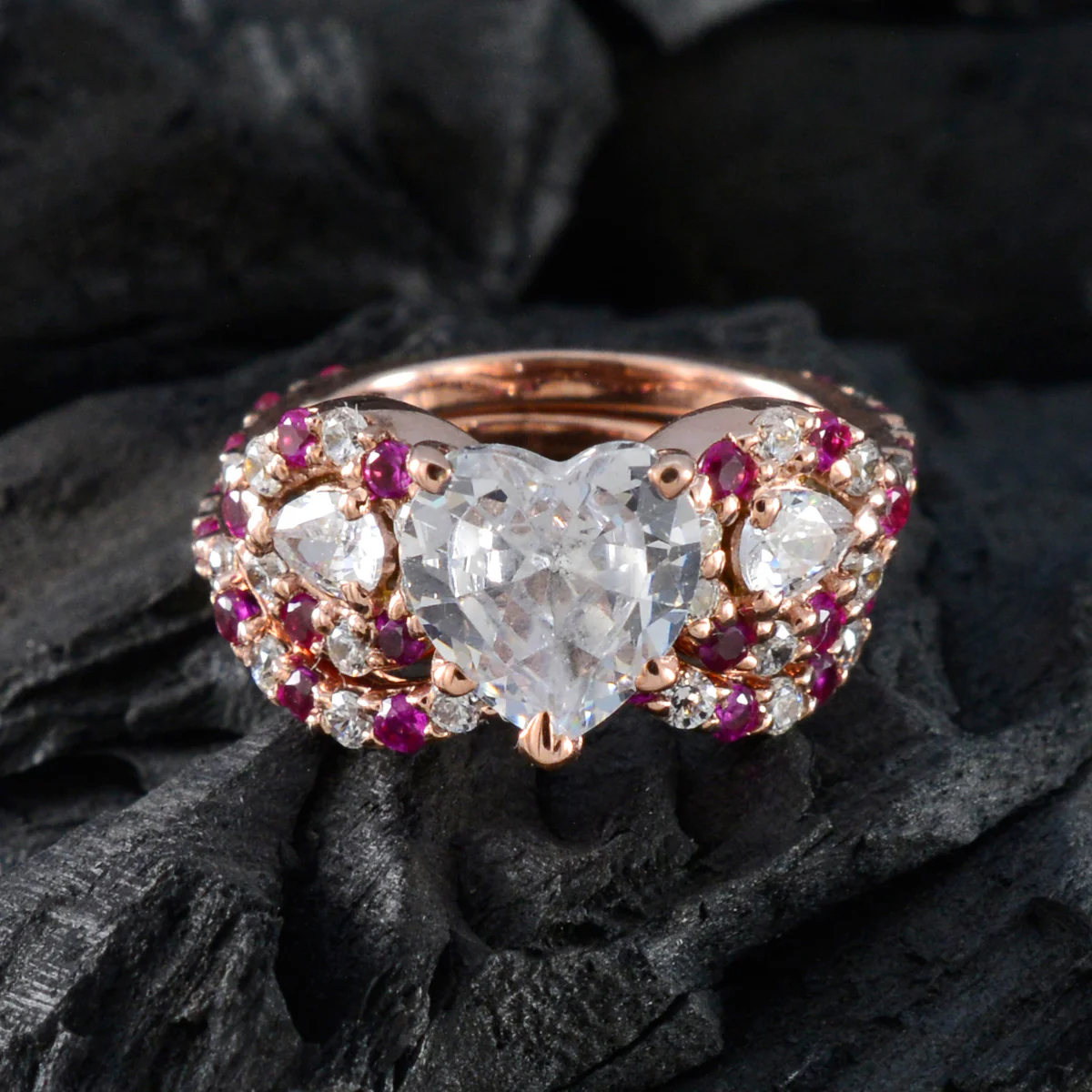 Ruby CZ Halo American Silver Red Gemstones Slim Heart Ring Jewellery - Image 4