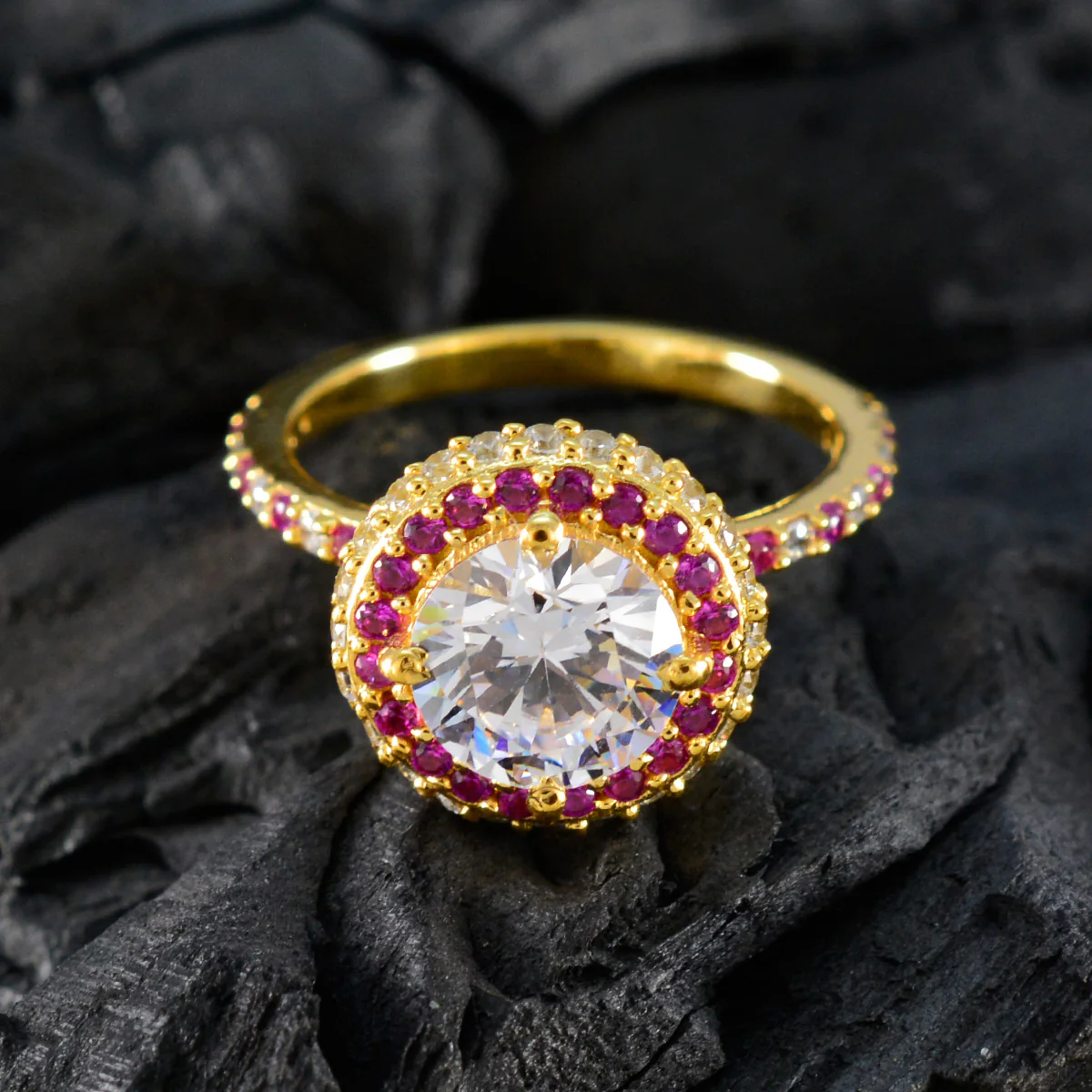Ruby CZ Halo Indian 925 Silver Red Gemstone Whisper-thin propsel Ring Jewelry - Image 4