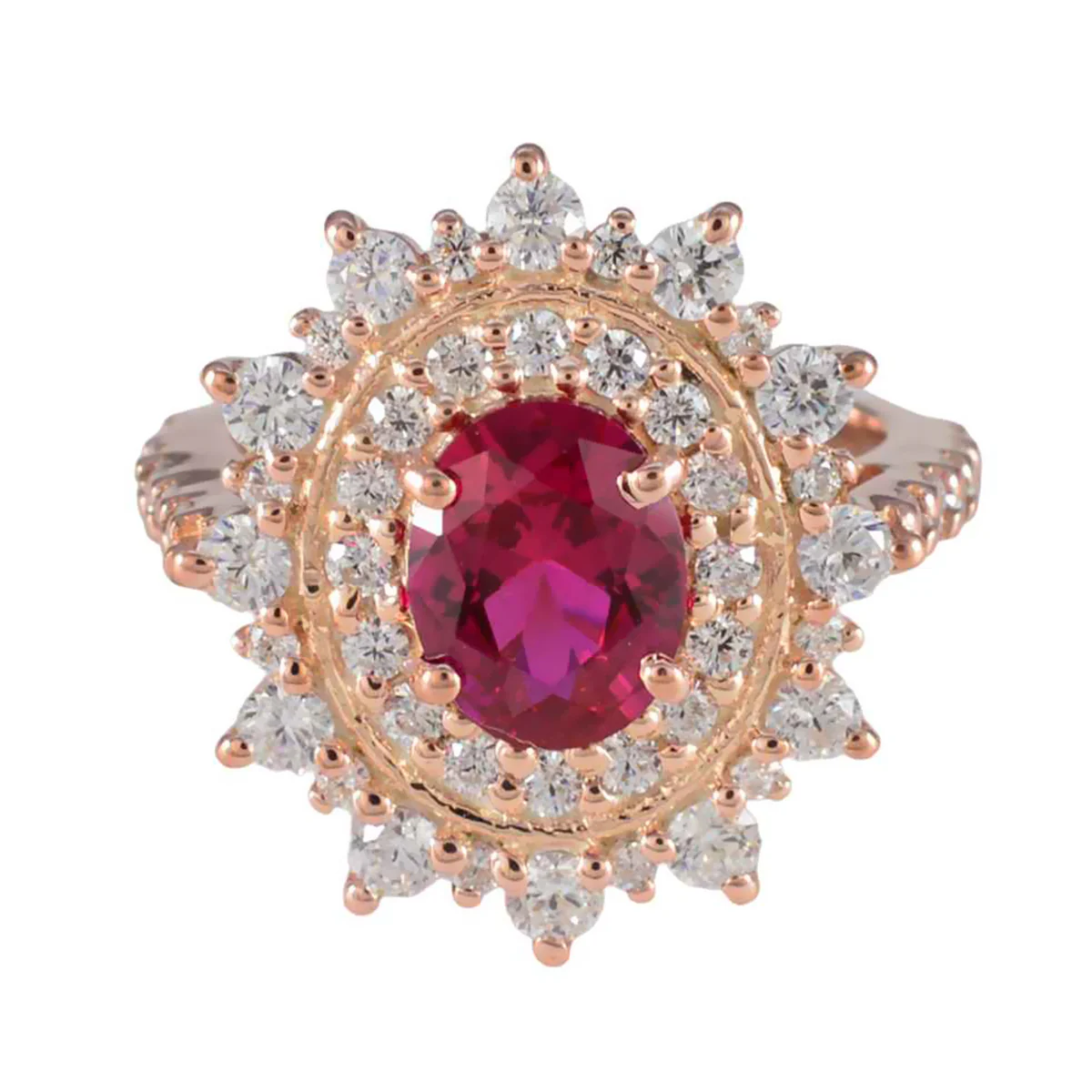 Ruby CZ Halo Indian Sterling Silver Red Gemstone Mid-weight Romantic Ring Jewelry