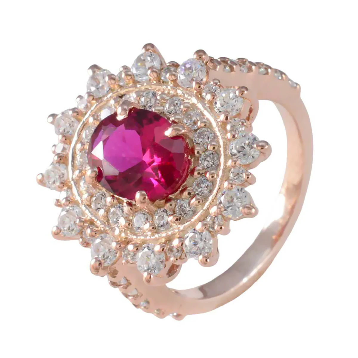 Ruby CZ Halo Indian Sterling Silver Red Gemstone Mid-weight Romantic Ring Jewelry - Image 2