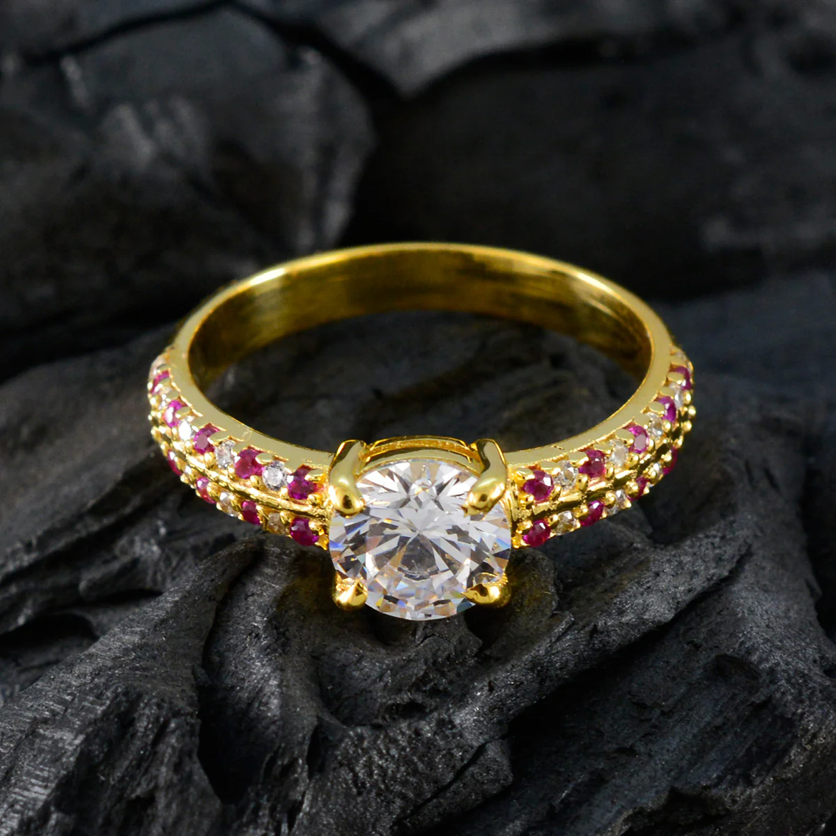 Ruby CZ Halo Korean 925 Sterling Silver Red Gemstones Delicate Contemporary Ring Jewelry - Image 4