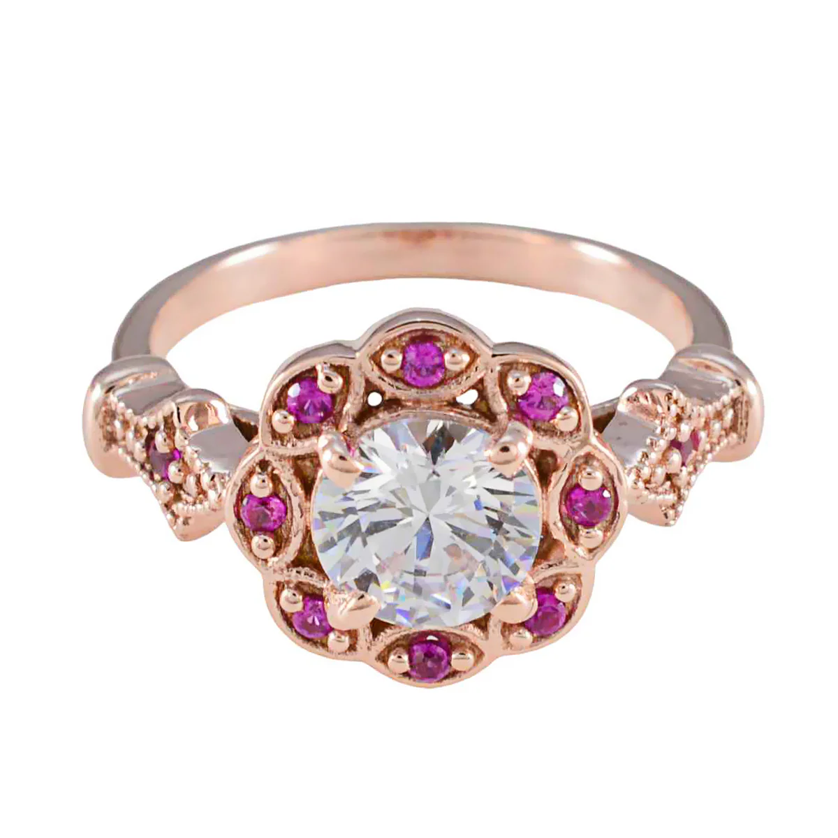 Ruby CZ Halo Latin American Sterling Silver Red Gemstone Whisper-thin Engagement Ring Jewellery
