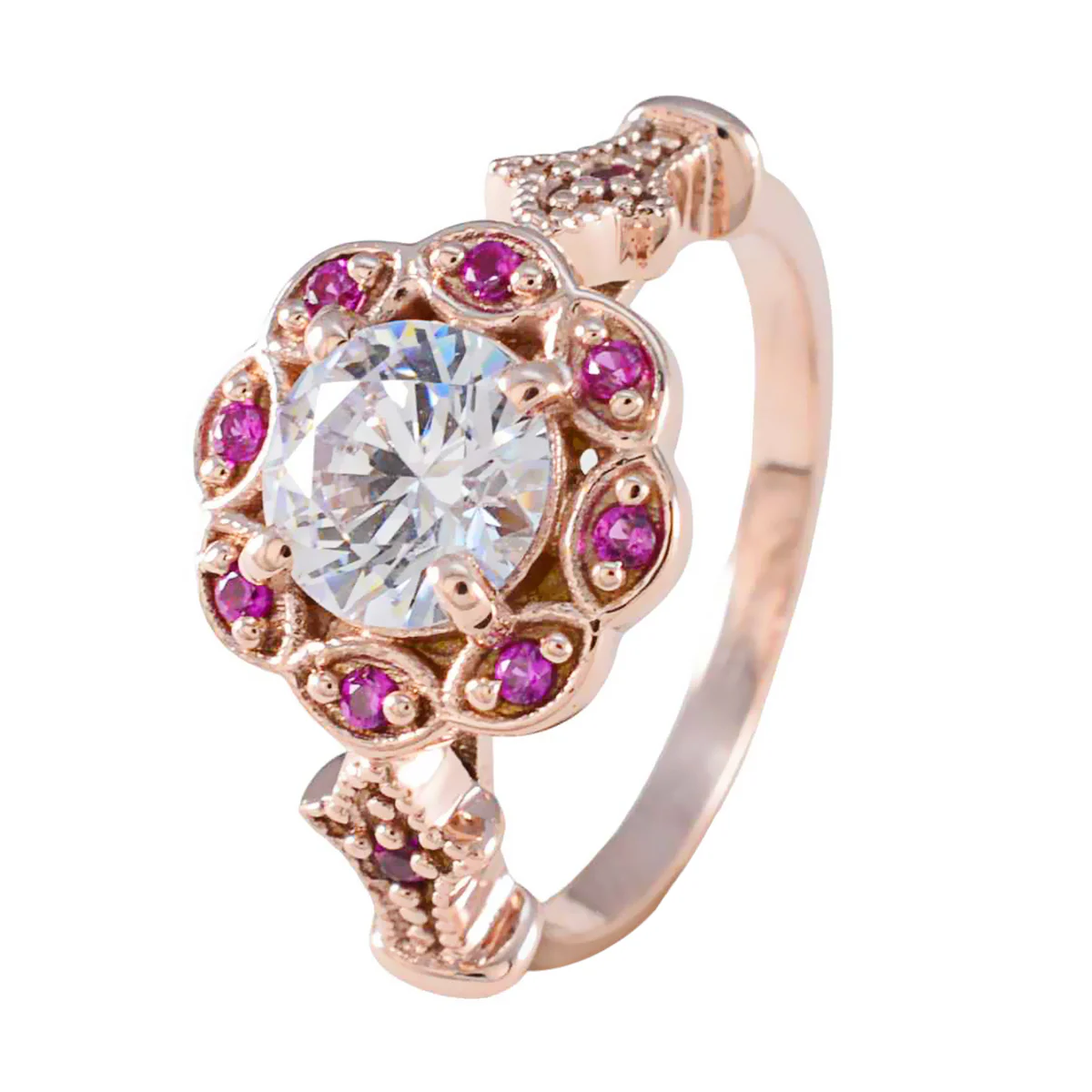 Ruby CZ Halo Latin American Sterling Silver Red Gemstone Whisper-thin Engagement Ring Jewellery - Image 2