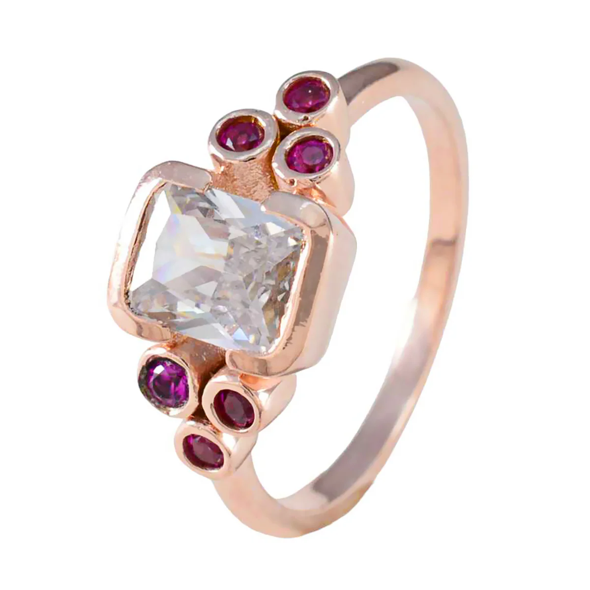 Ruby CZ Hepta Latin American 92.5 Silver Red Gems Delicate Graceful Ring Jewellery - Image 2