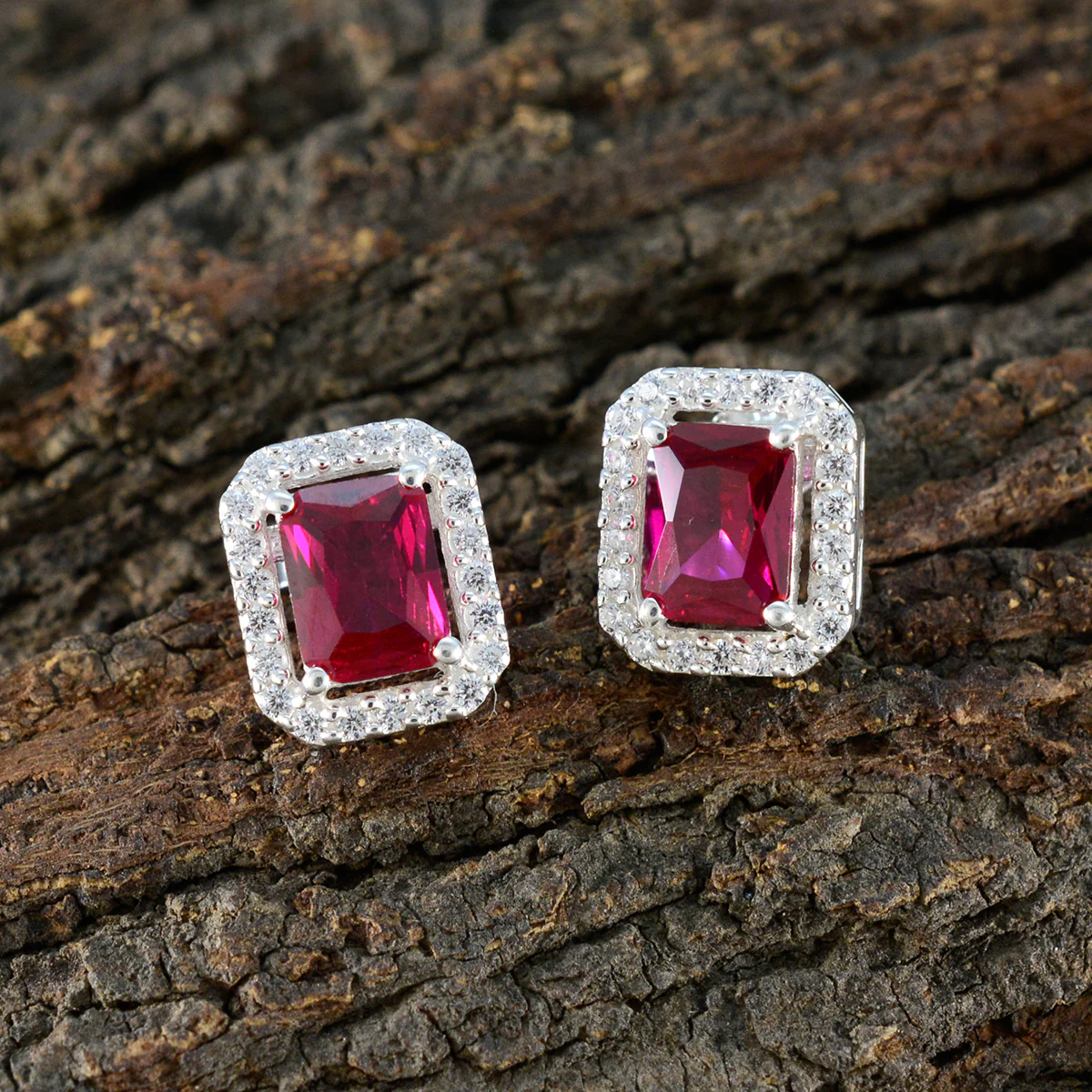 Ruby CZ Middle Eastern Micaela multiple Stud Red Silver Earring - Image 3