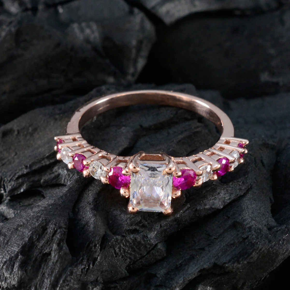 Ruby CZ multiple American 925 Silver Red Gemstone Delicate Contemporary Ring Jewellery - Image 4