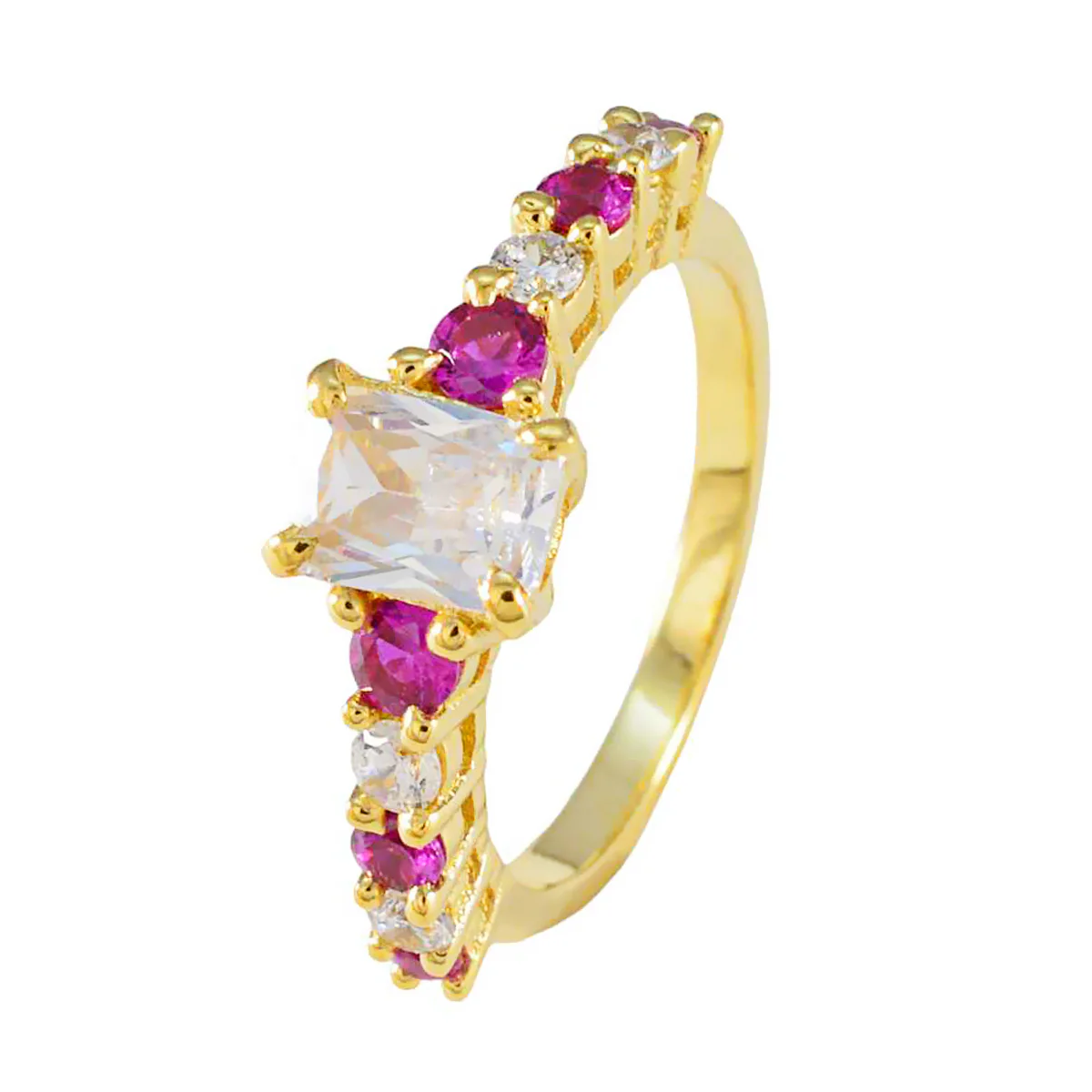 Ruby CZ multiple Indian Sterling Silver Red Gems Delicate Modern Ring Jewelry - Image 2