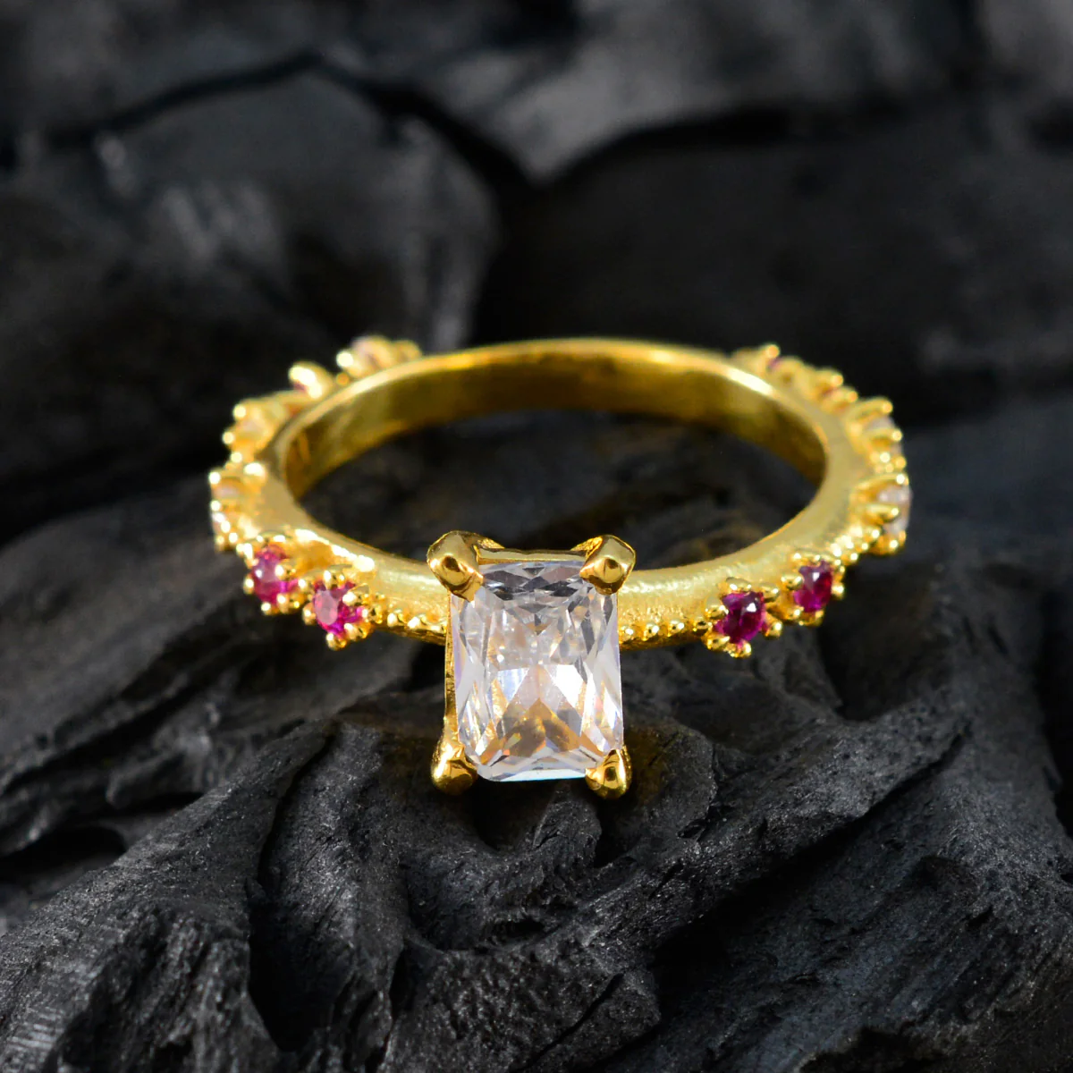 Ruby CZ multiple Indian Sterling Silver Red Gemstone Delicate Modern Ring Jewelry - Image 4