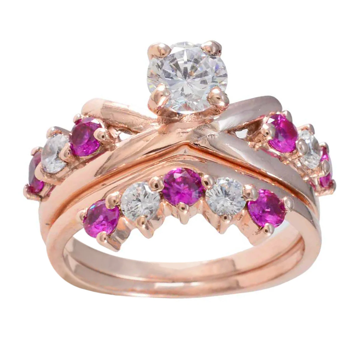 Ruby CZ multiple Korean 925 Sterling Silver Red Gems Minimal Love Ring Jewelry - Image 3