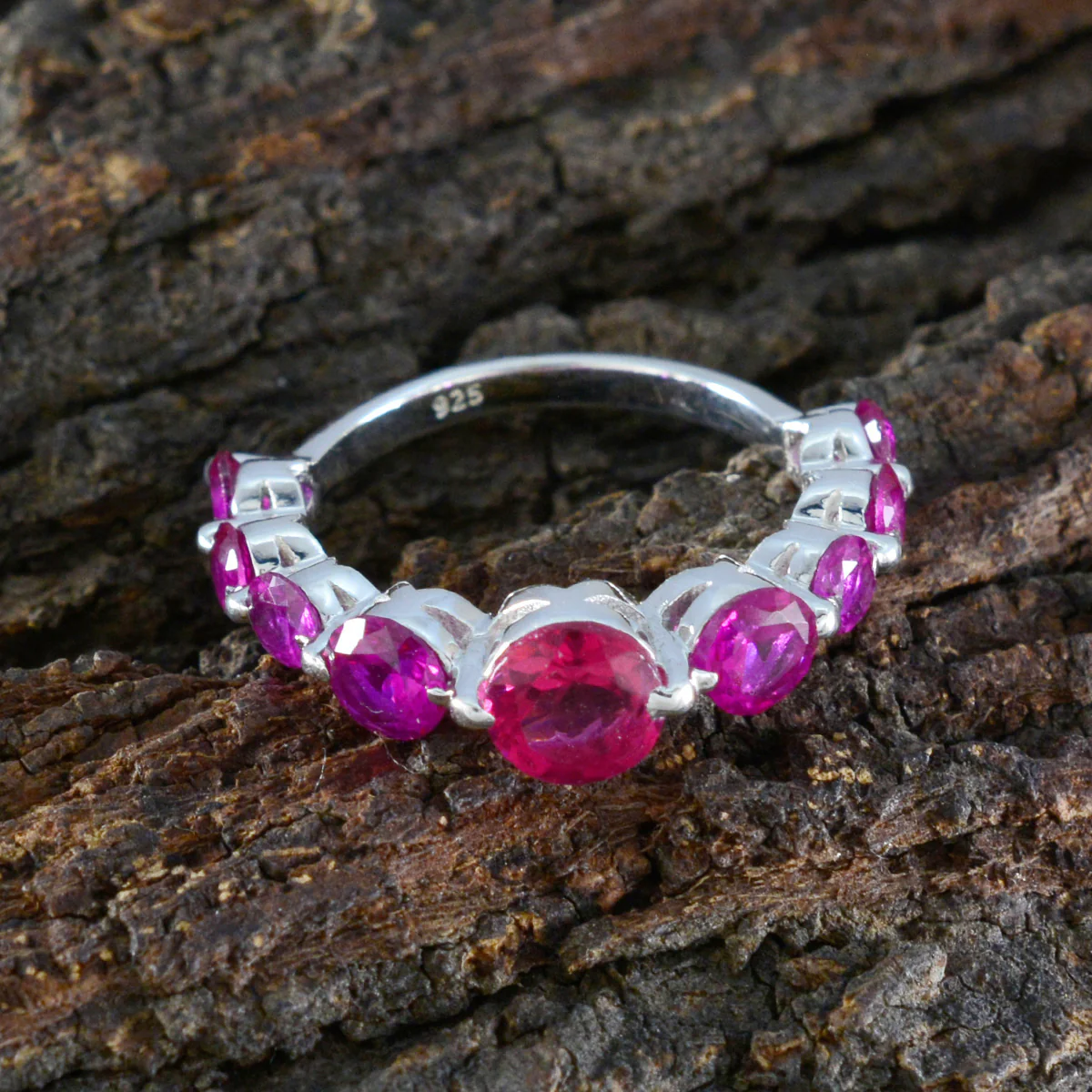 Ruby CZ Navratna Korean Silver Red Gemstones Delicate Abstract Ring Jewellery - Image 3