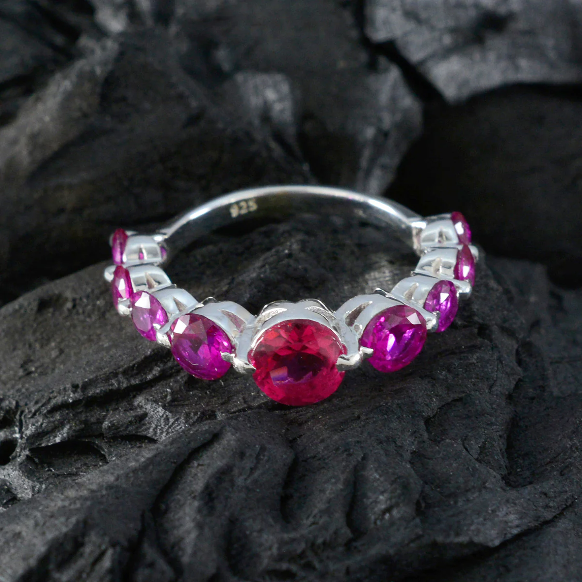 Ruby CZ Navratna Korean Silver Red Gemstones Delicate Abstract Ring Jewellery - Image 4