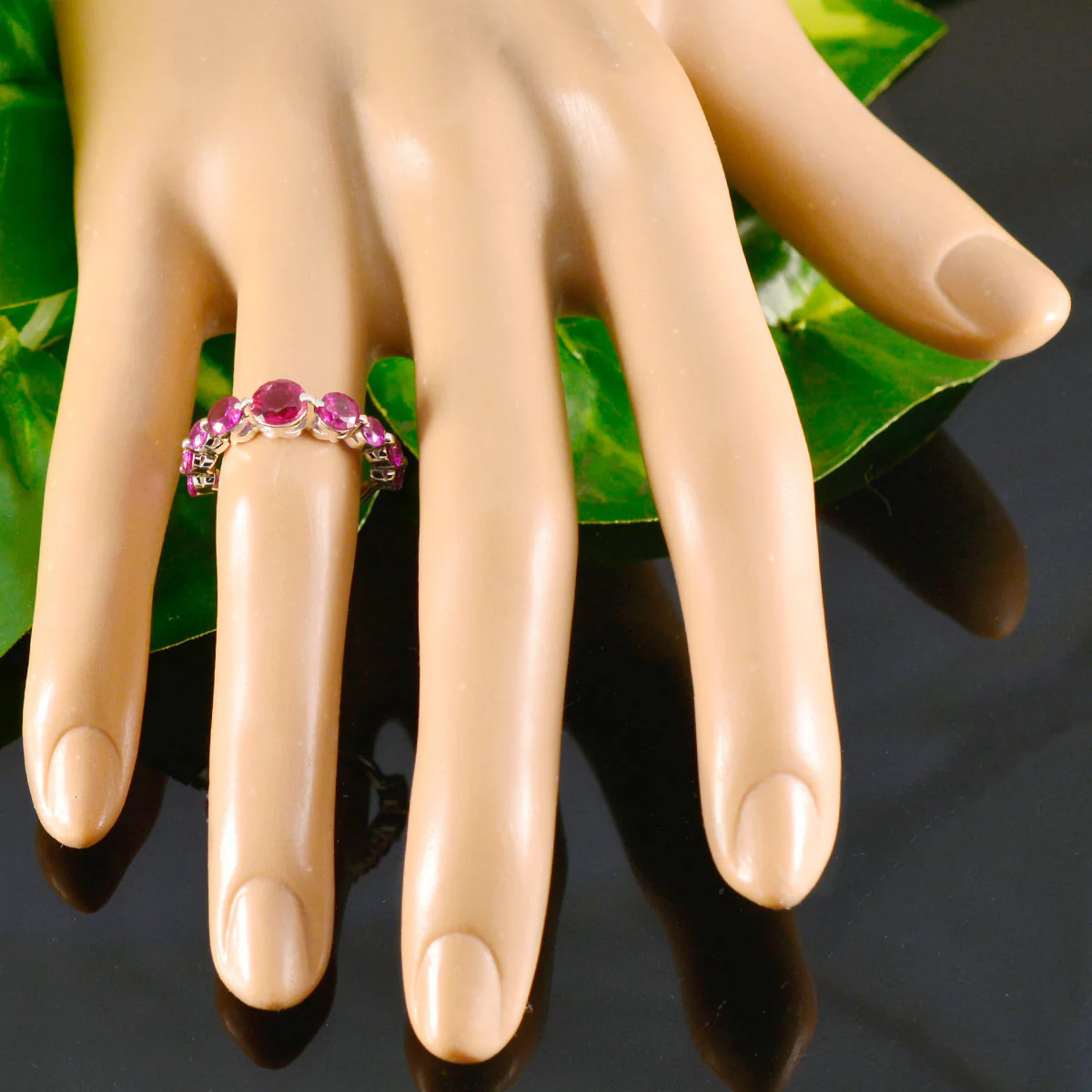 Ruby CZ Navratna Korean Silver Red Gemstones Delicate Abstract Ring Jewellery - Image 5