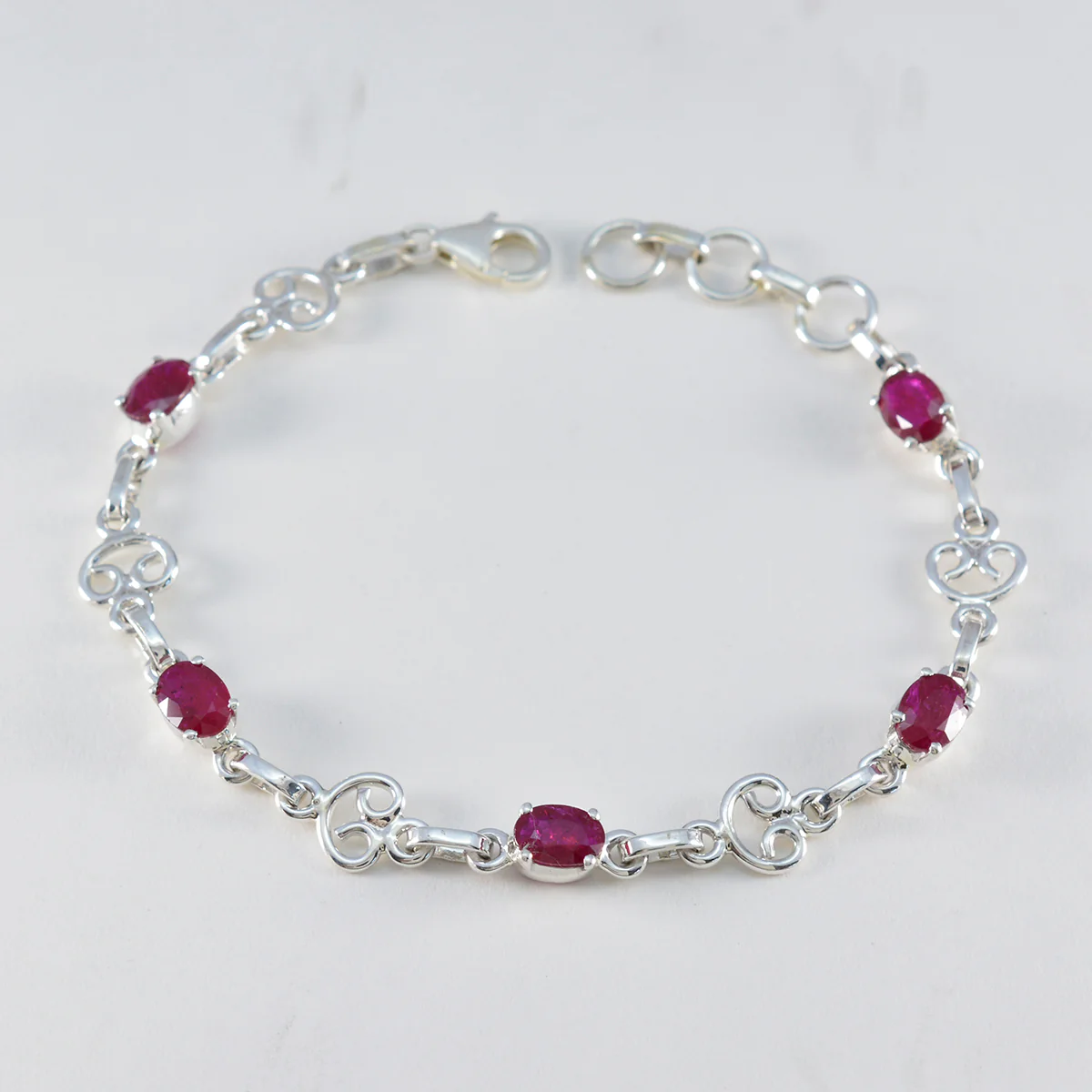 Ruby CZ Summer Solstice Slim Red Silver Links Bracelet - Image 2