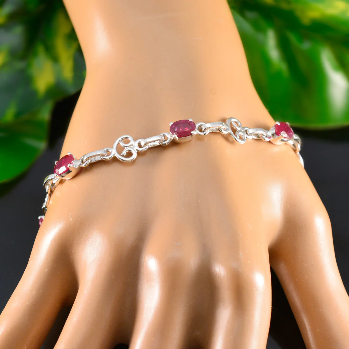 Ruby CZ Summer Solstice Slim Red Silver Links Bracelet - Image 6